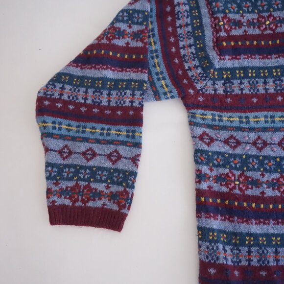 Vintage Faded Glory Burgundy Blue Fair Isle Sweater Cabincore Old Money 18W/20W - Picture 6 of 10